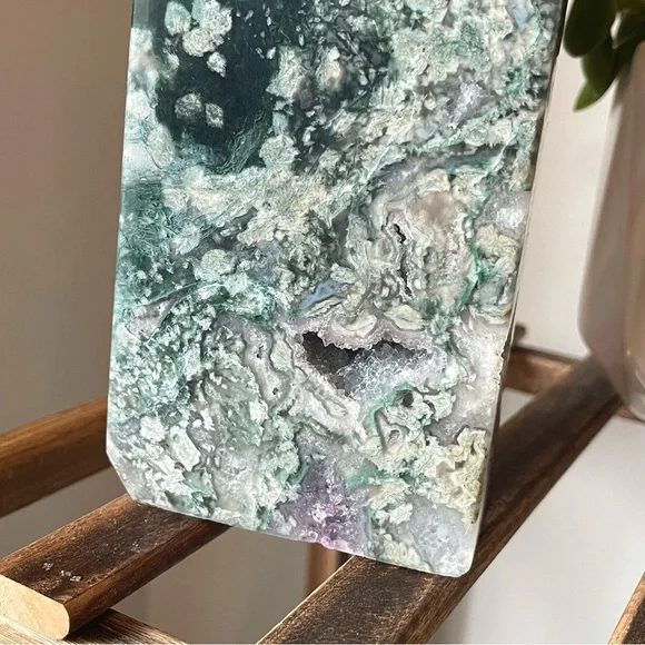 🎁SALE🎁 💚💜Druzy Geode Moss Agate Amethyst Crystal Tower💜💚